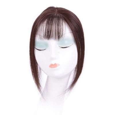 Remeehi Mono Hand Tied Straight Clip in 100% Human Hair Topper Piece Flat Bangs Fringe for Womens Grils(7x10cm/2.8x4" Long,Dark Brown)