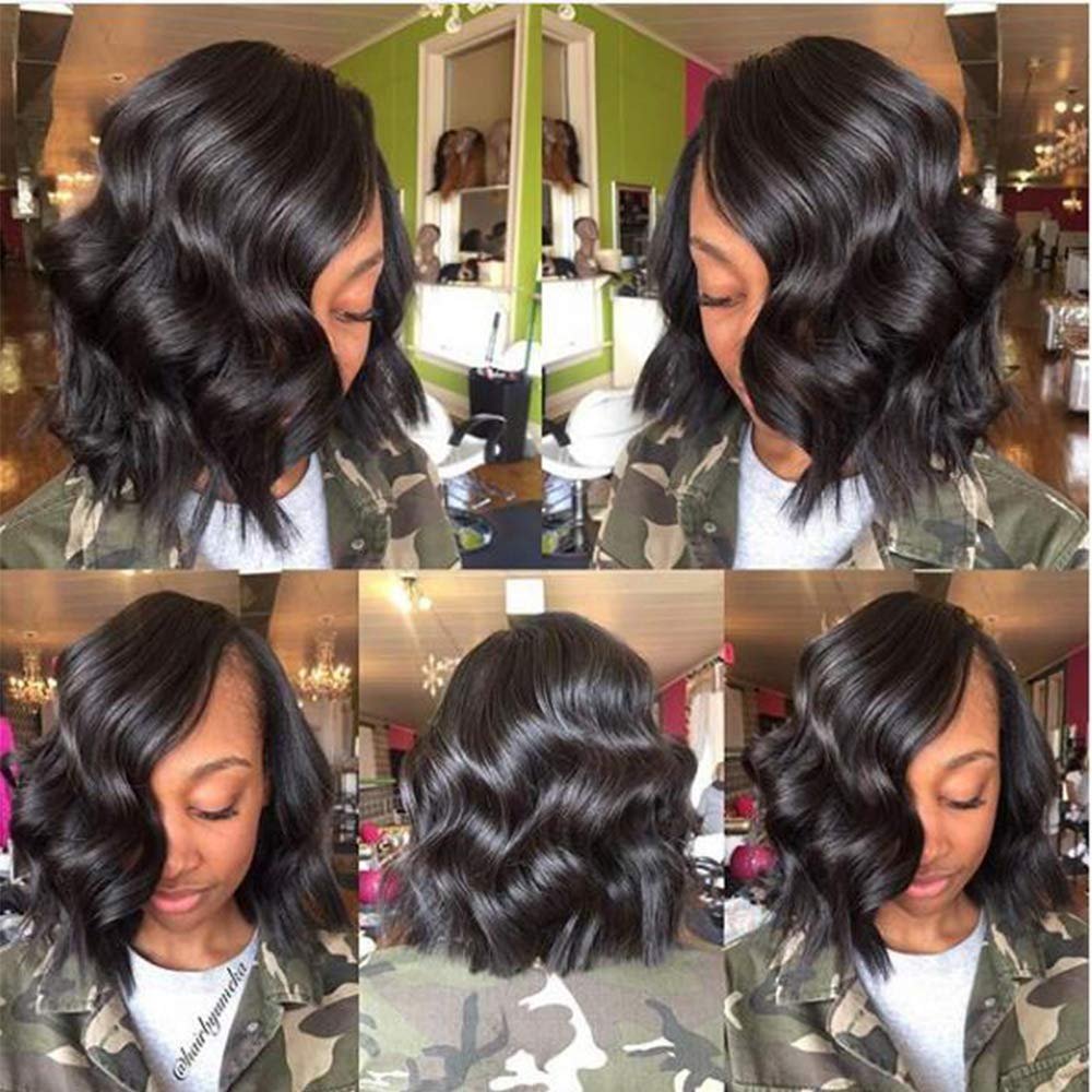 100% Brazilian Short Human Hair Wigs for Black Women Glueless Lace Front Wigs with Baby Hair Short Bob Full Lace Human Hair Wigs (10 inch lace front wig, natural color)