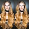 130 Density #1BT27 Two Tone Ombre Human Hair Wigs for Women Glueless Body Wavy Lace Front Wigs Virgin Hair With Baby Hair (14") view 2