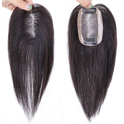 LXUE Human Hair Clip in Toppers Toupee, 7x10cm Hand Tied Mono Topper Hairpieces for Women with Thinning Hair, 14" Brown