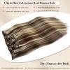 Licoville Human Hair Extensions Blonde and Brown Clip in Hair Extensions Real Human Hair Seamless Straight Blonde Highlights Medium Brown Clip ins for Thickness 22 Inch Can be Curled view 2