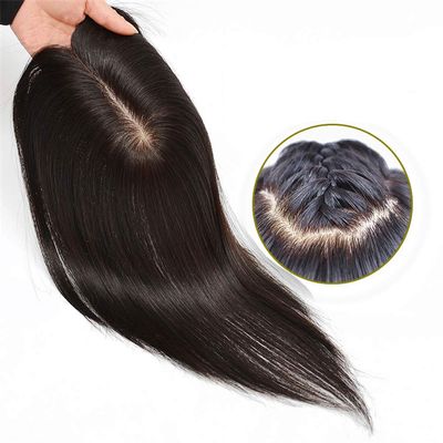 Susanki Straight Human Hair Toppers with Clips 3"x 5" Silk Base Wiglet Topper Hairpieces for Women with Hair Loss, 6" Dark Brown