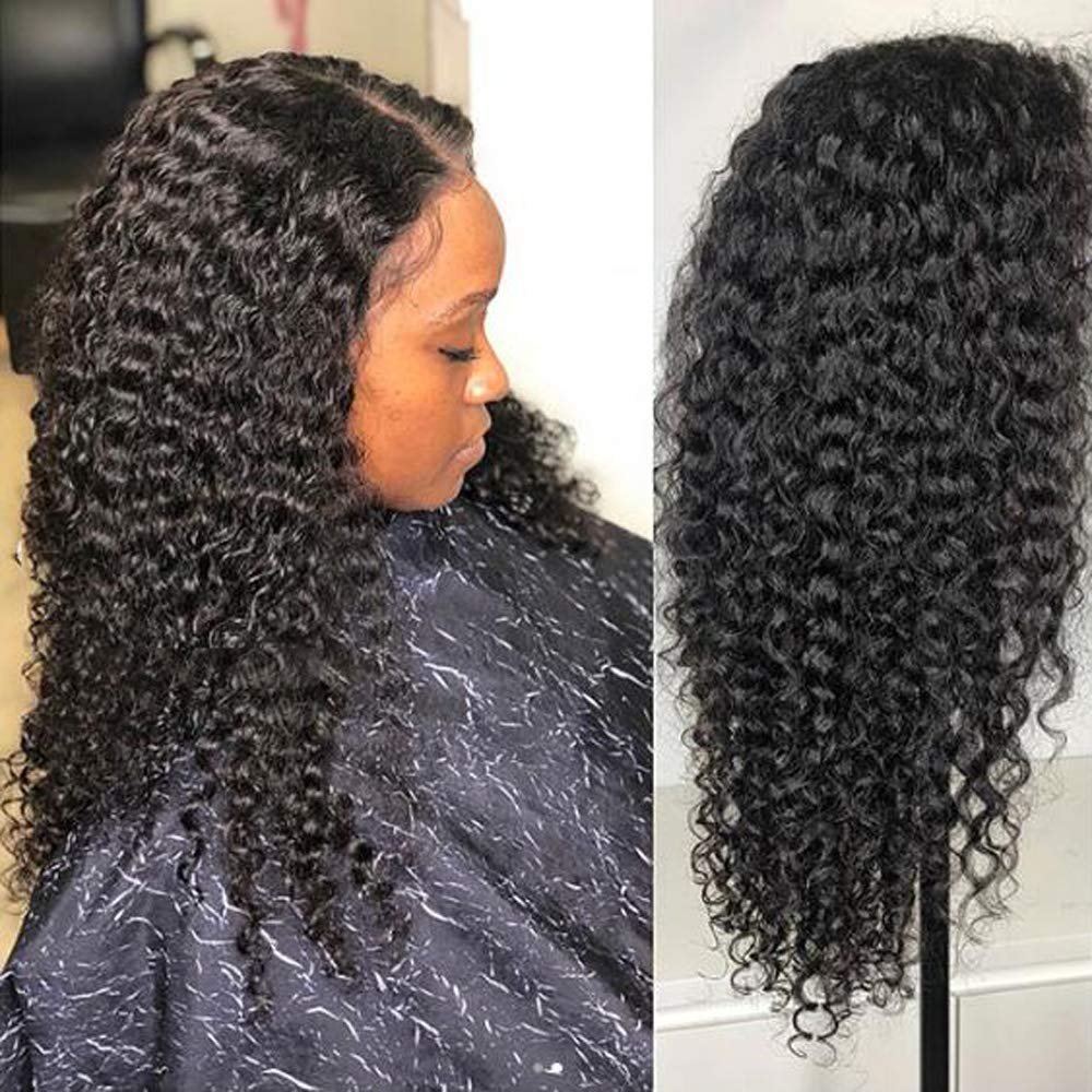 130 Density Unprocessed Natural Color Glueless Human Hair Wigs for Black Women Brazilian Virgin Human Hair Curly Lace Front Wigs with Baby Hair (20 inch, lace front wig)