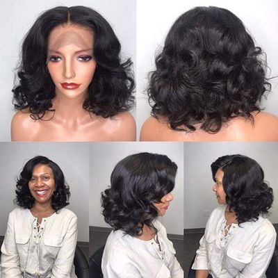 130 Density Natural Color Brazilian Virgin Human Hair Lace Front Wigs Glueless Short Wavy Human Hair Wigs With Baby Hair Wavy Full Lace Wigs For Black Women (10 inch, lace front wig)
