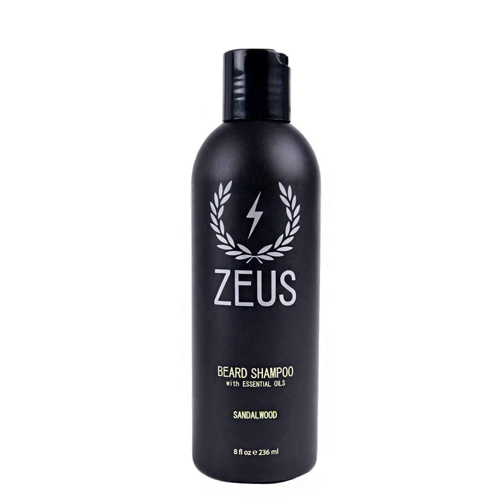 ZEUS Beard Shampoo Wash, Infused with Green Tea & Natural Ingredients to Cleanse and Soften Beard 8 oz. Made in USA Sandalwood