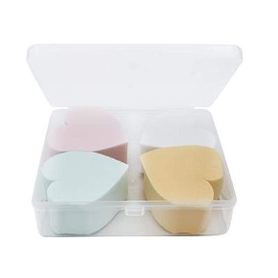 4PCS Heart-shaped Beauty Makeup Sponge Facial Foundation Liquid Powder Dry and Wet Use Blender Puff Cosmetics Blush Applicators With Storage Box for Women Girls Color Random