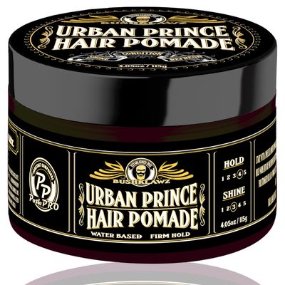 BushKlawz Urban Prince Hair Pomade Water Based Firm Strong Hold Easy to Wash Out Gel Type for Tight Styles Men's Styling Product Barber Approved 115g / 4.05oz
