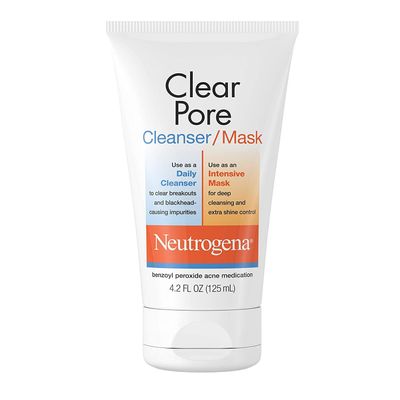 Neutrogena Clear Pore 2 in 1 Facial Cleanser/Face Mask with Kaolin & Bentonite Clay & 3.5% Benzoyl Peroxide Acne Treatment Medication, Daily Face Wash & Shine Control Clay Mask, 4.2 Fl Oz (Pack of 4)