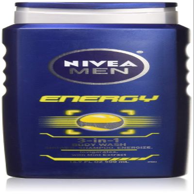 NIVEA FOR MEN 3-in-1 Body Wash Energy 16.90 oz (Pack of 4)