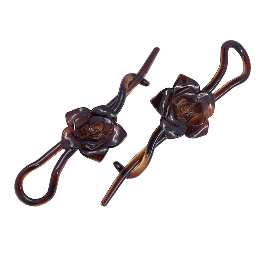 Parcelona French Rose Flower Twist N Clip Set of 2 Cellulose Acetate Shell Hair Clip Barrette 10.5 cm