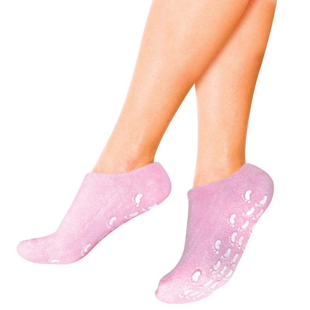 Bcurb Moisturizing Gel-Lined Socks SPA Pedicure Moisturize Soften Heal Foot Heels Helps Repair Cracked Skin and Softens Feet Skin Care Treatment (Pink - 1 Pair (Ankle Gel Socks), Medium)