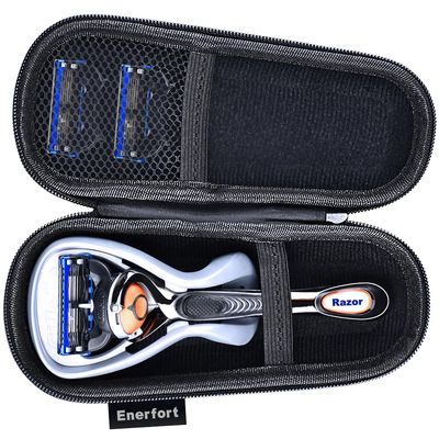 Enerfort Hard EVA Razor Travel Case Compatible with Gillette Men's Razor - Mesh Pocket for 2 Razor Blades + Lightweight Carrying Handle + Durable Zipper (Only Case) (Blue)
