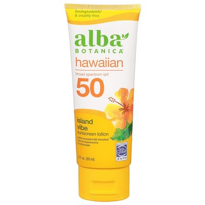 Alba Botanica Sunscreen Lotion, SPF 50, Island Vibe, 3 Oz