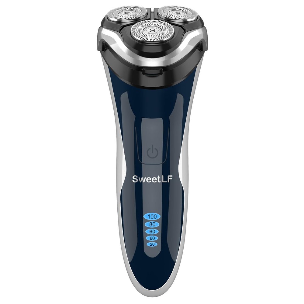 Electric Razor for Men, SweetLF 100% Waterproof Electric Shaver, USB C Rechargeable, Wet & Dry Rotary Shavers for Men with Pop-up Trimmer, Corded and Cordless, Navy Blue