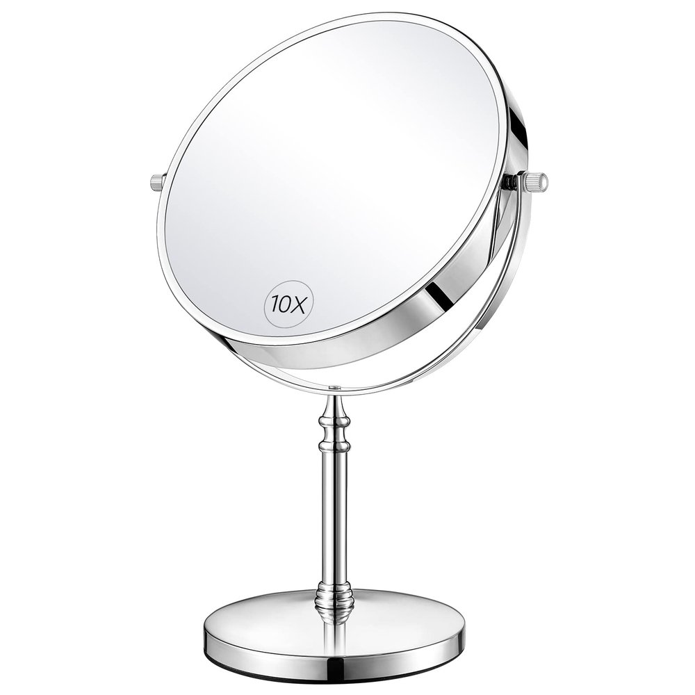 KEDSUM 1X/10X Magnifying Makeup Mirror, 8 Inch Large Table Mirror with Stand, Personal Makeup Mirror with Magnification, Double Sided Vanity Mirror with 360 Rotation, Detachable Base