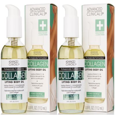 Advanced Clinicals Hydrating Collagen Oil For Body & After Shower | Visible Anti Aging Moisturizing Collagen Body Oil For Women & Men Helps Soften Appearance Of Crepe Skin & Wrinkles, 3.8 Fl Oz, 2pc