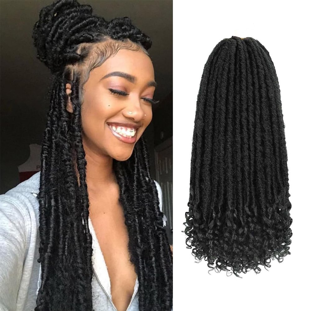Goddess Locs Crochet Hair 6 Packs, 16 Inch Straight Faux Locs Crochet Braids, Pre-Looped Curly Soft Synthetic Braiding Hair Extensions for Black Women(16 Inch, 6 Packs, 1B#)