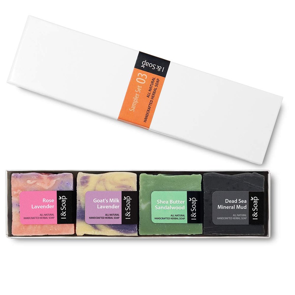 I & SOAP, 5pcs Mini Sampler Set (03) - Guest Soap - Travel Soap - 100% Natural & Organic Materials - Handcrafted Herbal Soap - Gentle and Effective Facial, Hand and Body Cleansing Soap Bars - Deeply Moisturizing Soft Soap - **Sodium Lauryl Sulfate(SL