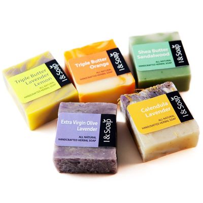 I & SOAP, 5pcs Mini Sampler Set (02) - Guest Soap - Travel Soap - 100% Natural & Organic Materials - Handcrafted Herbal Soap - Gentle and Effective Facial, Hand and Body Cleansing Soap Bars - Deeply Moisturizing Soft Soap - **Sodium Lauryl Sulfate(SL