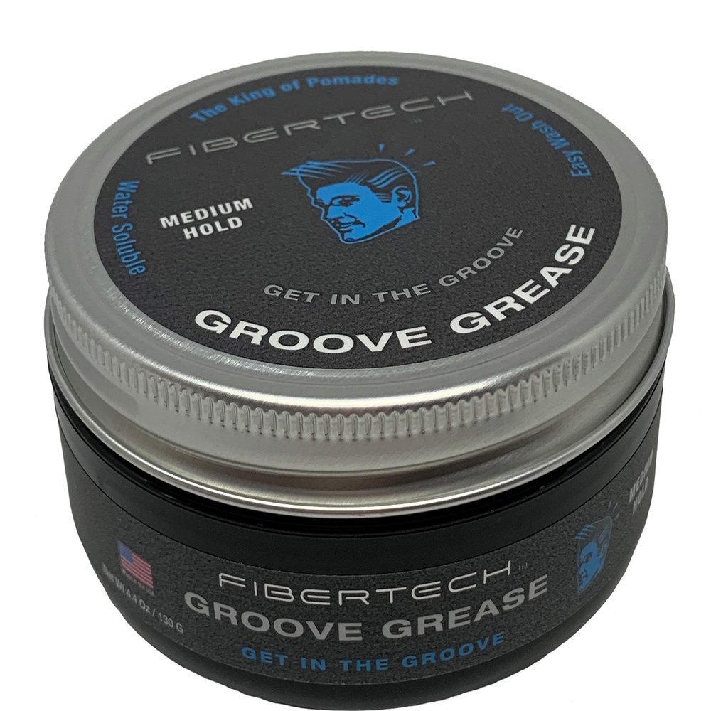 Fibertech | GROOVE GREASE | Medium Hold High Shine | Professional Grade Water-Based Pomade | Natural Ingredients | Long Lasting Styling Volume | Easy Wash Out | Protects Hair from UV Rays | 4.4oz Jar