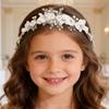 Campsis Flower Girl Headband, White Floral Princess Headpiece, Rhinestone Wedding Hair Accessory for Women view 1