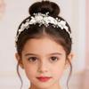 Campsis Flower Girl Headband, White Floral Princess Headpiece, Rhinestone Wedding Hair Accessory for Women view 3