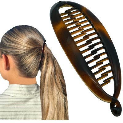 Camila Paris CP5 4.5 inch French Banana Clip Hair Comb Classic Girls Updo Flexible Ponytail Holder Interlocking Banana Combs, Fashion Durable Styling Hair Accessories for Women, Made in France