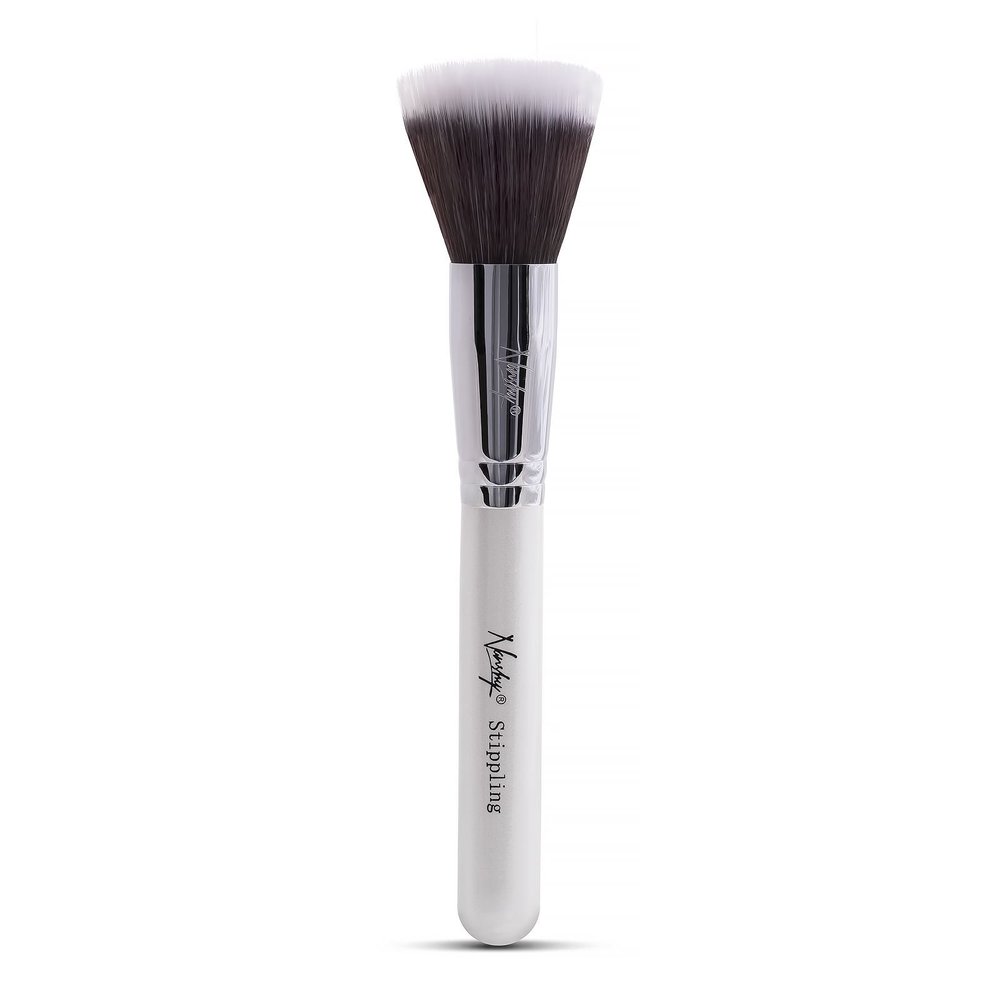 Nanshy Stippling Foundation Brush with Extra Soft & Fluffy Flat Top Duo Fibre Synthetic Bristles - Stipple Brush for Powder, Cream & Liquid Foundation Blending - Vegan & Cruelty-Free (White)