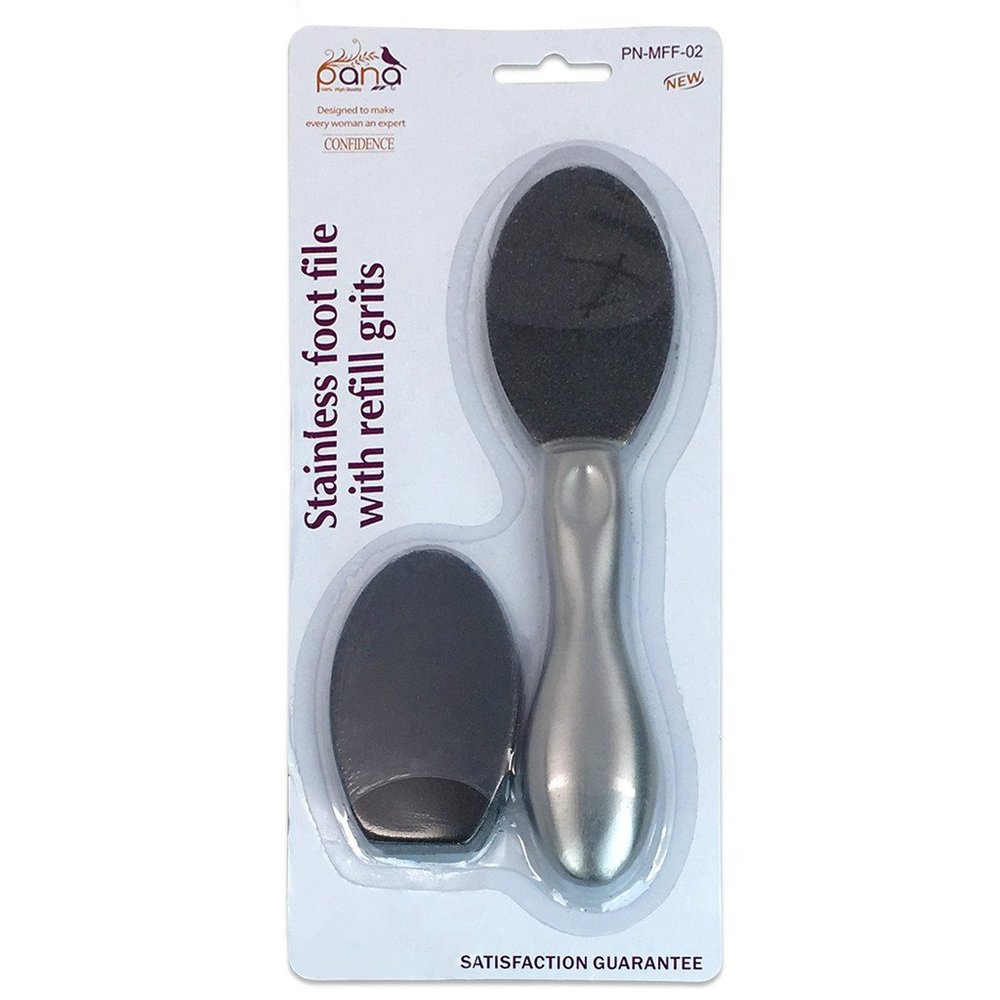 1pc - PANA Reusable Stainless Steel Double-Sided Pedicure Foot File with Refill for Callus Removing (Oval Style)