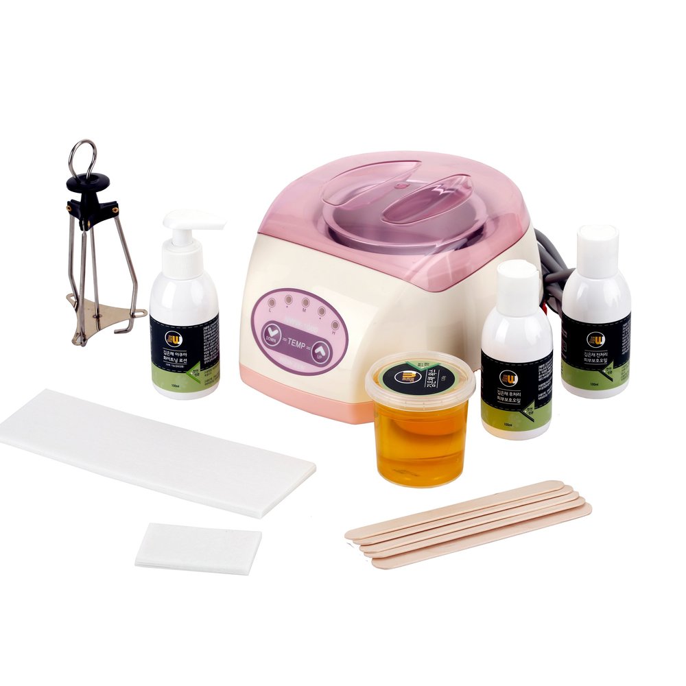KimEunChae Brazilian Waxing Complete Kit (Protection Oil + Cleanup Oil + Pot Wax + Whitening Lotion + Wax Warmer + 5 Spatulas + 10 Muslin Strips)
