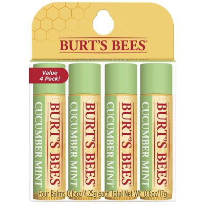 Burt's Bees 100% Natural Origin Moisturizing Lip Balm, Cucumber Mint with Beeswax, 4 Tubes