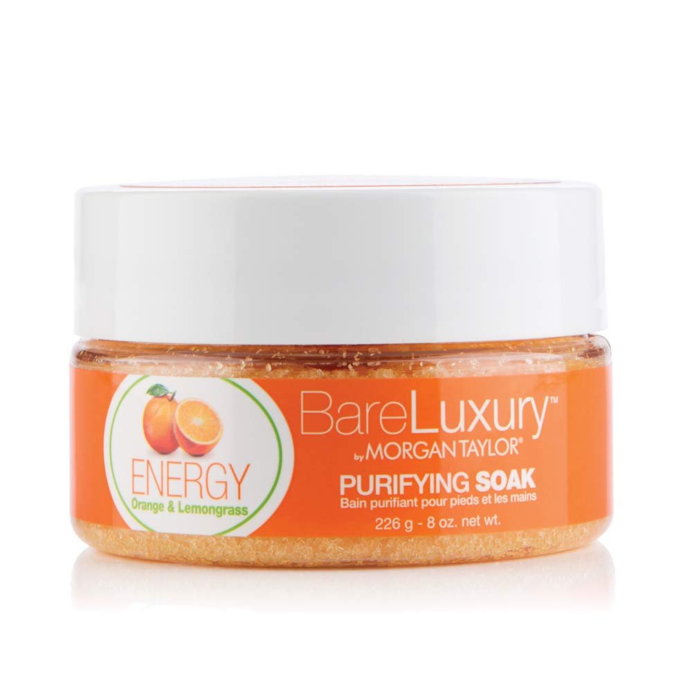 Morgan Taylor BareLuxury Energy Orange & Lemongrass Soak Jar, 8 oz Refreshing Pedi/Mani Soak with Orange & Lemongrass for Energized, Revitalized Skin Care.