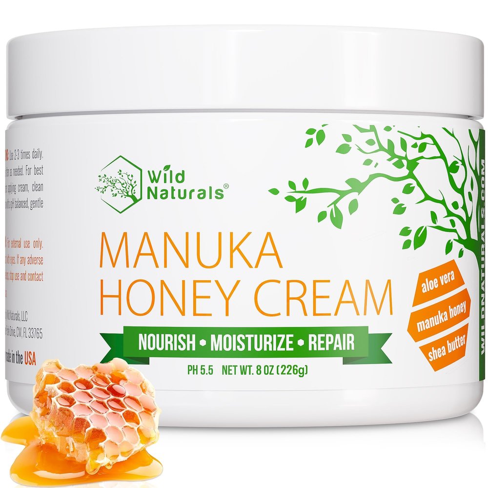 Wild Naturals Manuka Honey Moisturizer for Dry, Sensitive Skin Eczema Relief Face Cream Soothing Cream for Redness & Irritation Face, Hand & Body Moisturizer for Women & Men