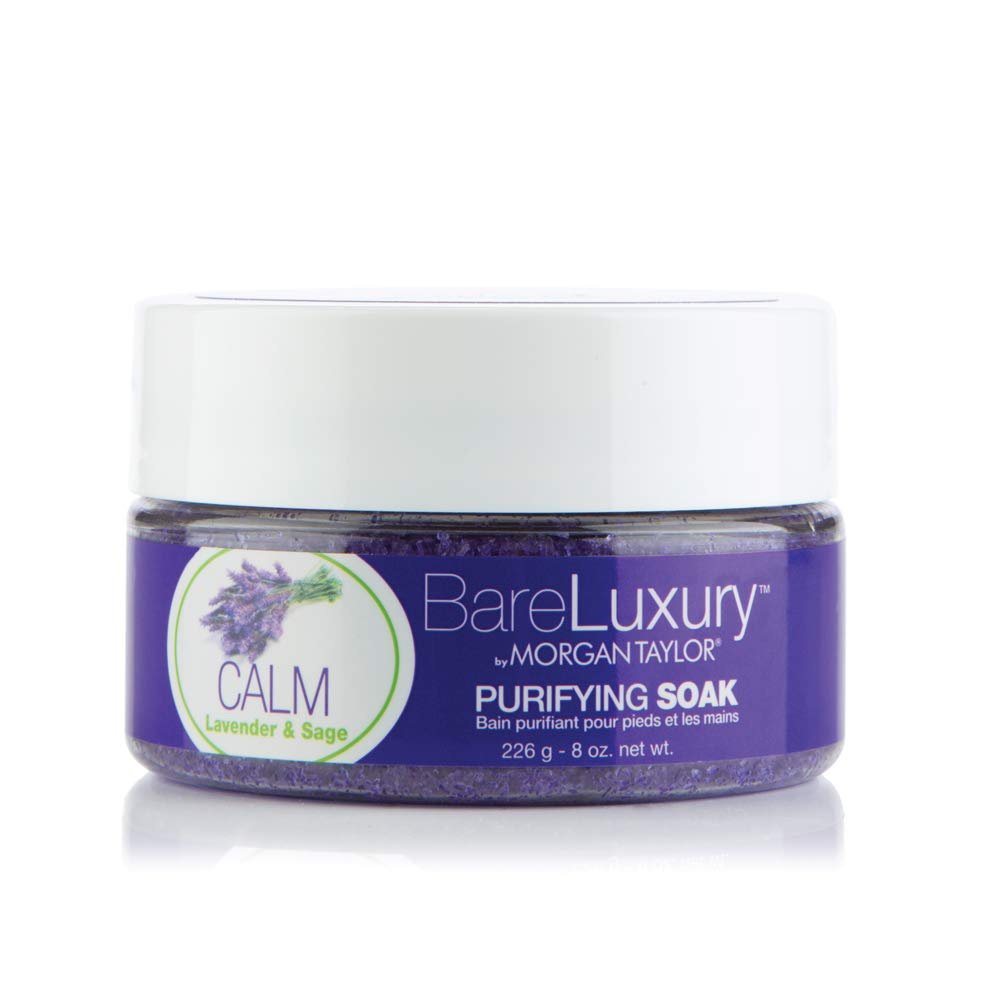 Morgan Taylor BareLuxury Calm Lavender & Sage Soak Jar, 8 oz Relaxing Pedi/Mani Soak with Lavender & Sage Extracts for Soothing, Stress-Relieving Skin Care.