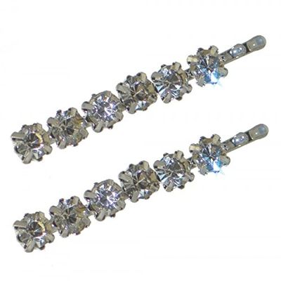 BANEBERRY Pair Silver tone Crystal Hair Clips