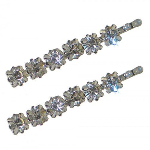 BANEBERRY Pair Silver tone Crystal Hair Clips