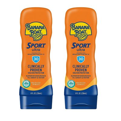 Banana Boat Water Resistant Sport Performance Broad Spectrum SPF 30 Sunscreen Lotion, Swim Splash Sport - Up to 80 Minutes Water Resistant, 8 Fl Oz (Pack of 2) Packaging May Vary