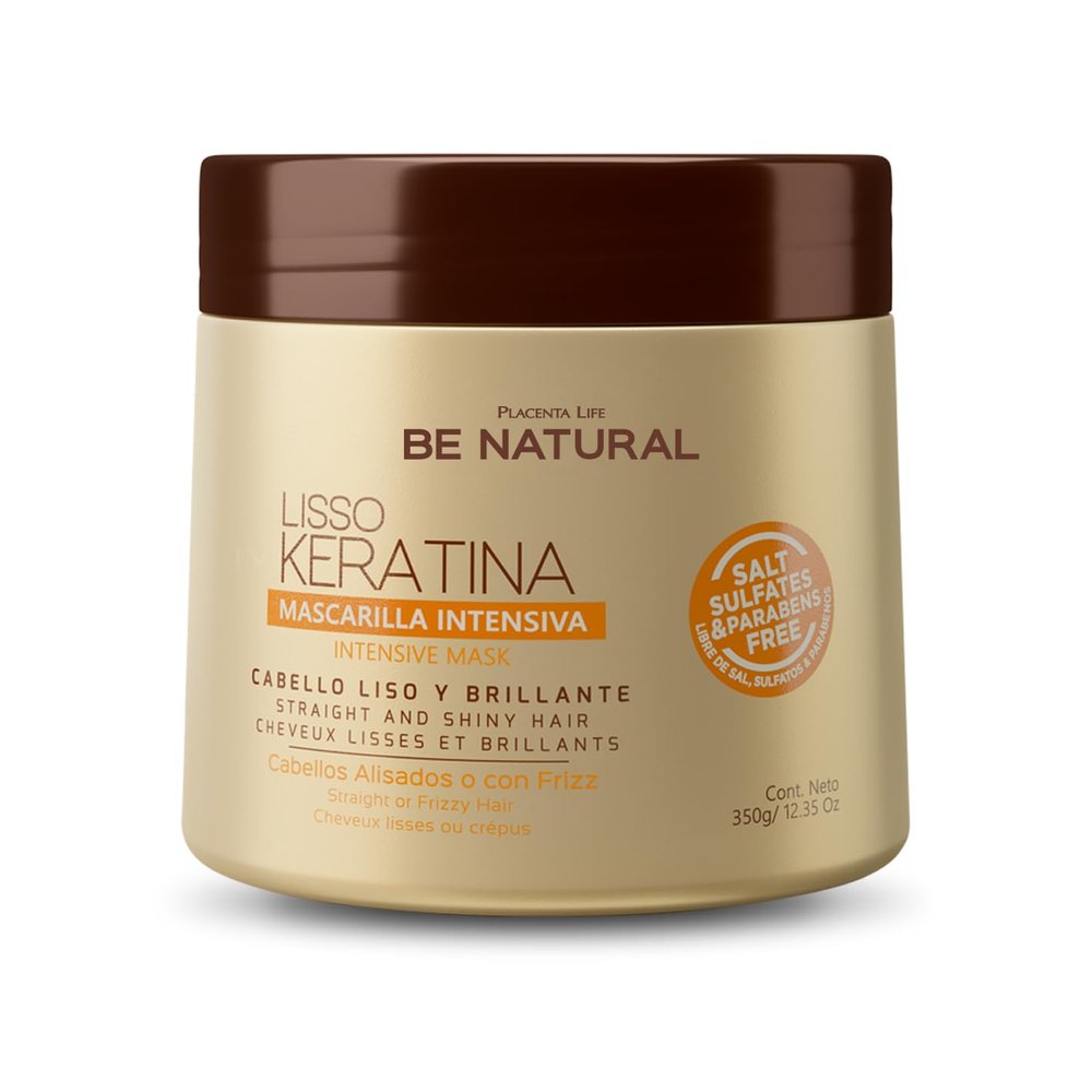 PLACENTA LIFE BE NATURAL LISSO KERATINA Mask with Hydrolyzed Keratin for a Straight and Shiny Hair- No More frizz- Have a perfect Smooth - (350 ml/11.83 fl.oz)
