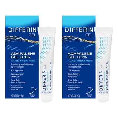 Differin Acne Treatment Gel, 60 Day Supply, Retinoid Treatment for Face with 0.1% Adapalene, Gentle Skin Care for Acne Prone Sensitive Skin, 15g Tube (Pack of 2) (Packaging May Vary)