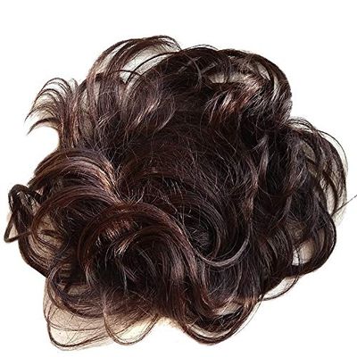 Remeehi Curly Human Hair Topper 11x13cm Flat Bangs Clips in Hair Piece Toupee Wiglet for Women Thin Hair,Dark Brown