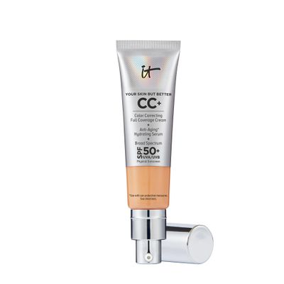 IT Cosmetics CC+ Cream (Neutral Tan) - Natural Full Coverage Foundation With SPF 50+, Color Corrector & Anti-Aging Hydrating Serum, Hyaluronic Acid + Peptides, Lightweight - 1.08 fl oz