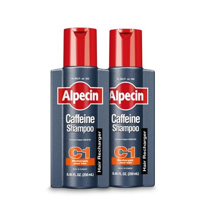 Alpecin C1 Caffeine Shampoo 8.45 fl oz (Pack of 2) Men's Natural Hair Growth Shampoo for Thinning Hair with Niacin and Castor Oil
