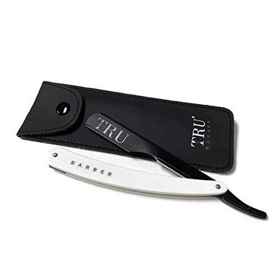 TRU BARBER Professional Barber Blade Straight Razor, Straight Blade Razor with 1.5mm Blade Exposure - Durable Straight Edge Razor, Single Edge (Black/White)