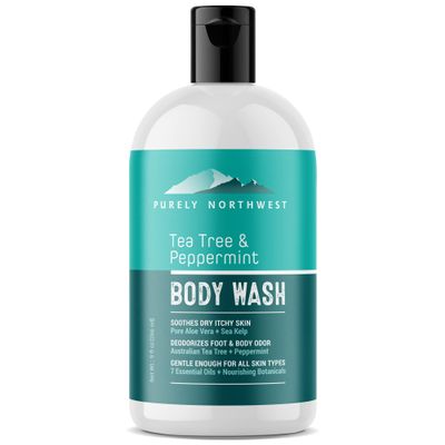 Purely Northwest Tea Tree Body Wash for Men and Women Natural Tea Tree Oil Body Cleanser for Odor, Skin Irritations, Hydrating Shower Gel for Sensitive Skin, Gentle and Refreshing Body Wash