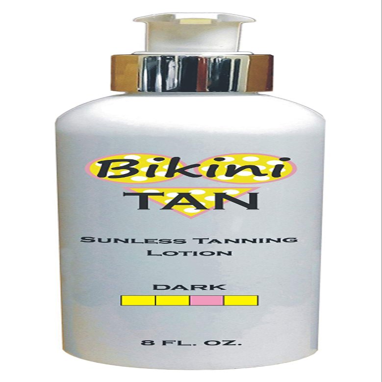 BIKINI TAN - Sunless Self Tanning Lotion - DARK - 8 oz + INCLUDES: Applicator Mitt, Application Gloves and Best Fake Tanner Lotion Mousse Spray Sample  Gorgeous, Natural Looking Tan Lasts 7 Days