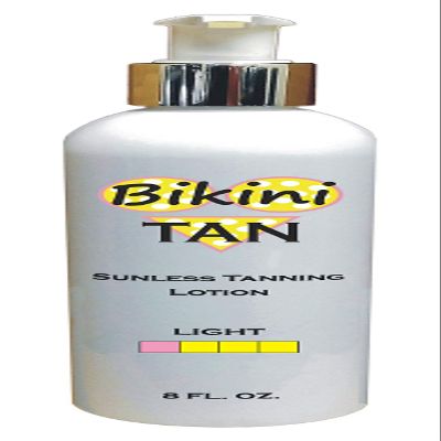 BIKINI TAN - Sunless Self Tanning Lotion - LIGHT - 8 oz + INCLUDES: Applicator Mitt, Application Gloves and Best Fake Tanner Lotion Mousse Spray Sample  Gorgeous, Natural Looking Tan Lasts 7 Days