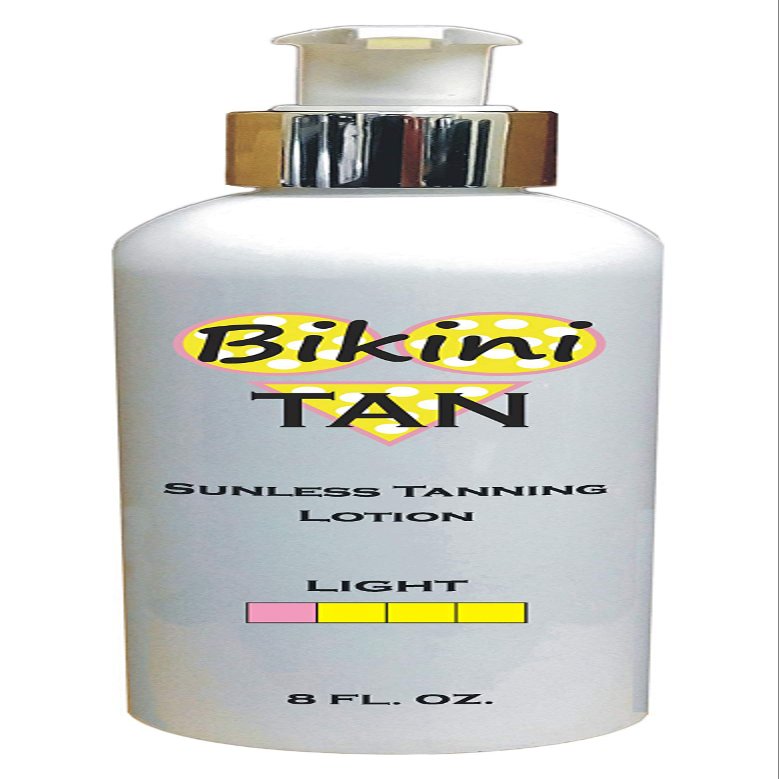 BIKINI TAN - Sunless Self Tanning Lotion - LIGHT - 8 oz + INCLUDES: Applicator Mitt, Application Gloves and Best Fake Tanner Lotion Mousse Spray Sample  Gorgeous, Natural Looking Tan Lasts 7 Days