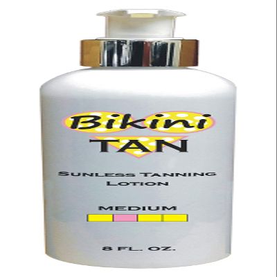BIKINI TAN - Sunless Self Tanning Lotion - MEDIUM - 8 oz + INCLUDES: Applicator Mitt, Application Gloves and Best Fake Tanner Lotion Mousse Spray Sample  Gorgeous, Natural Looking Tan Lasts 7 Days