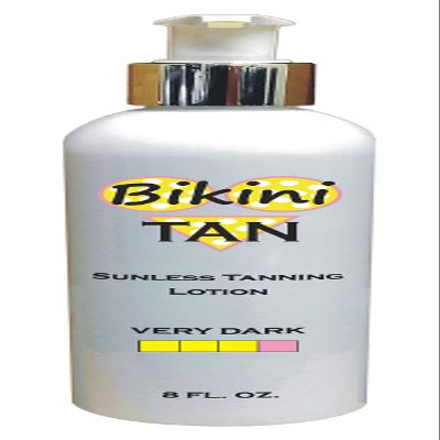 BIKINI TAN - Sunless Self Tanning Lotion - VERY DARK - 8 oz + INCLUDES: Applicator Mitt, Application Gloves and Best Fake Tanner Lotion Mousse Spray Sample  Gorgeous, Natural Looking Tan Lasts 7 Days
