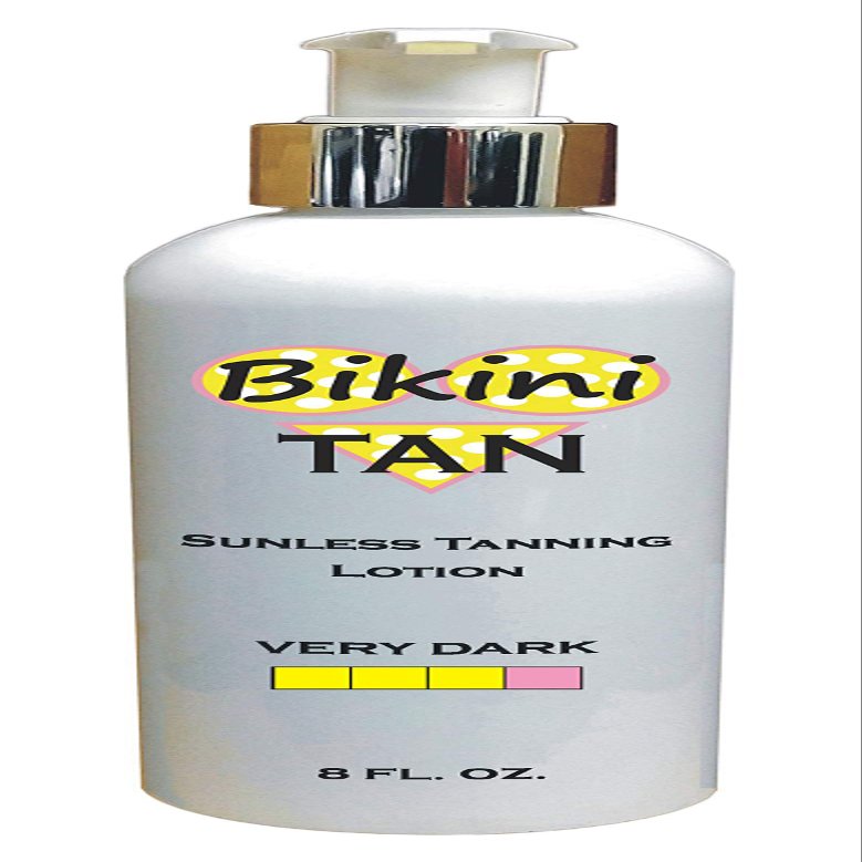 BIKINI TAN - Sunless Self Tanning Lotion - VERY DARK - 8 oz + INCLUDES: Applicator Mitt, Application Gloves and Best Fake Tanner Lotion Mousse Spray Sample  Gorgeous, Natural Looking Tan Lasts 7 Days
